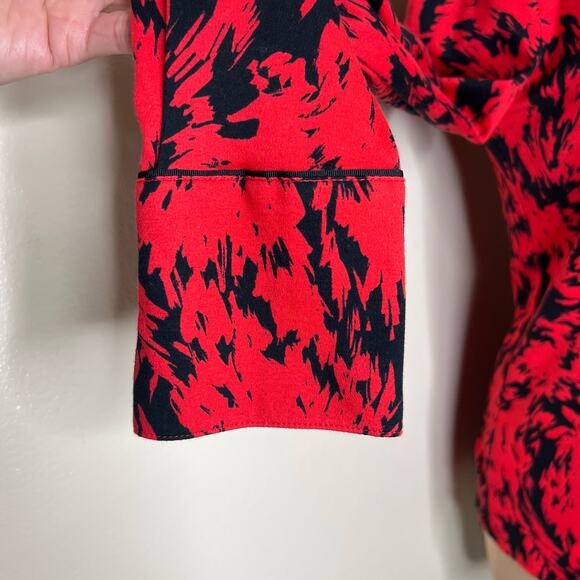 Desoto Designers Choice Top 8 Womens Red Black Abstract Button Up Long Sleeve - Picture 4 of 8